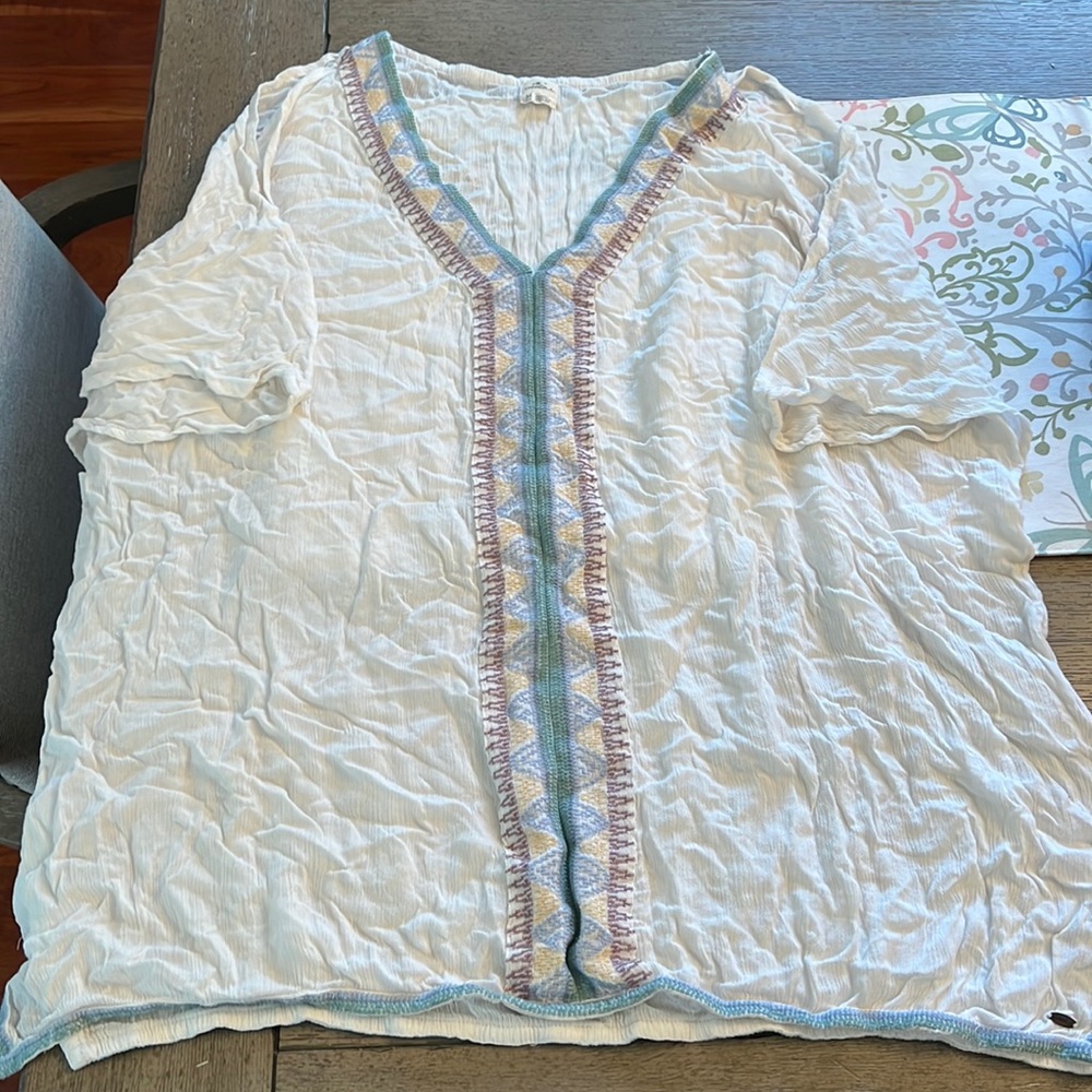 O'Neill White Beach Coverup with Blue and Tan Embroidery